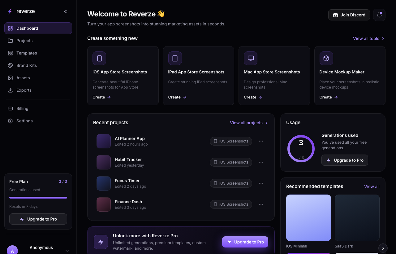 Reverze dashboard